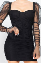 Load image into Gallery viewer, Sweetheart Sheer Long Puff Sleeves Dress( 2 colors)