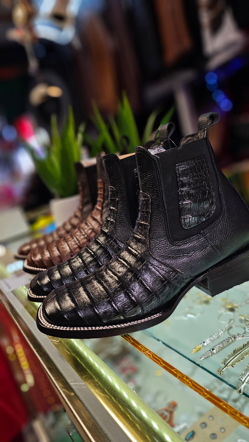 0015 Botín vaquero gamusa - men's boots - 723 Cocodrilo Black