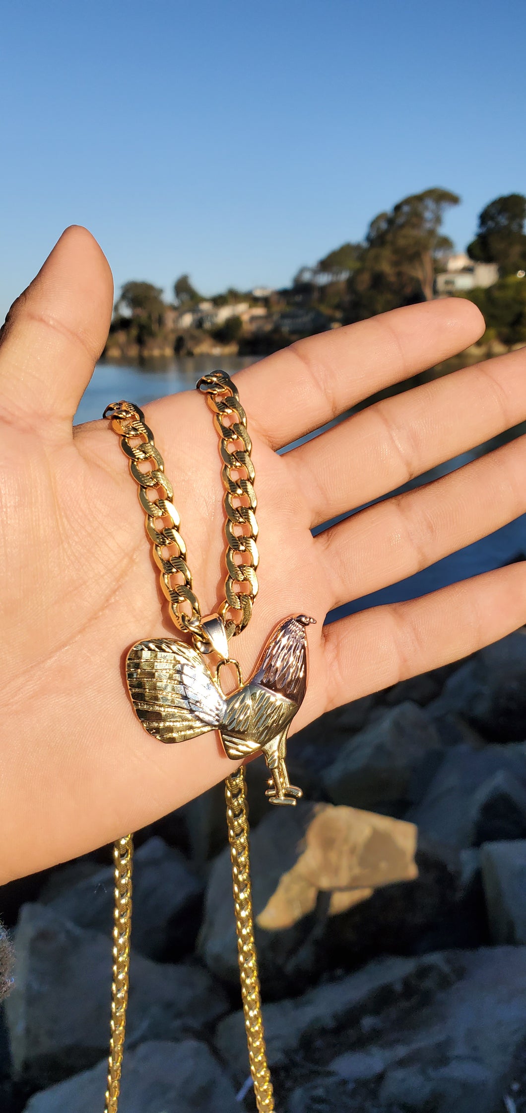 18k plated gold cuban chain and pendant gallo
