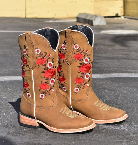 0001 Est Estela tan in roses 🔥 women boots square toe