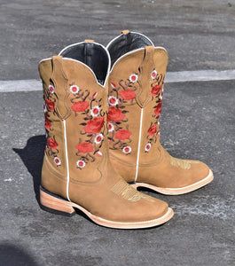 0001 Est Estela tan in roses 🔥 women boots square toe