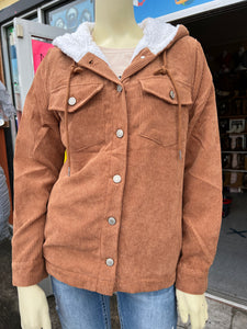 Corduroy Hoodie Buttoned Jacket