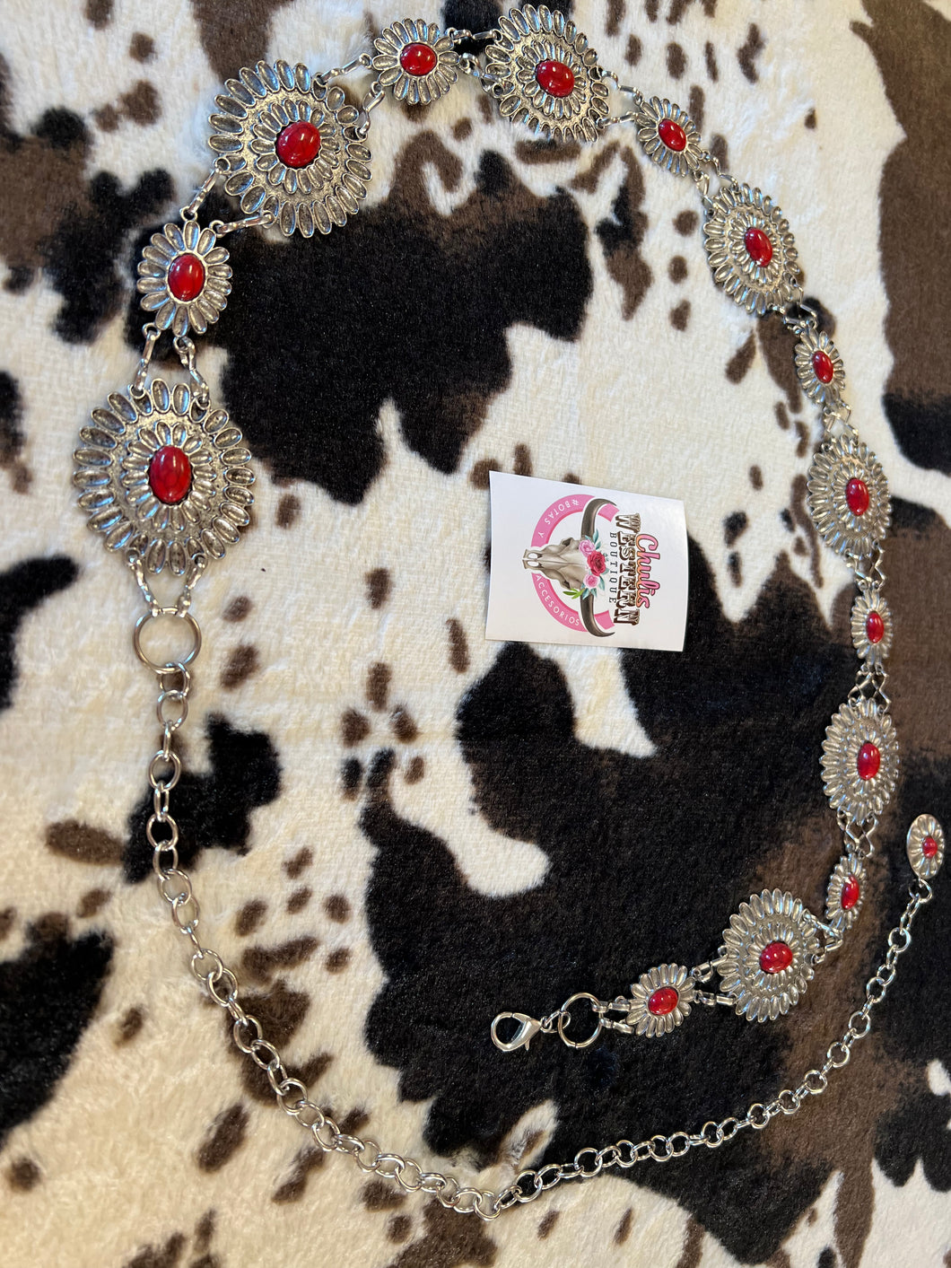 Red-silvertone chain belt