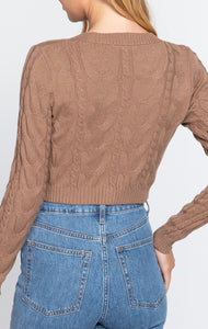 LONG SLV V-NECK CABLE SWEATER SIZE MEDIUM ONLY