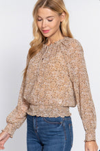 Load image into Gallery viewer, LONG SLV SMOCKED PRINT WOMEN TOP