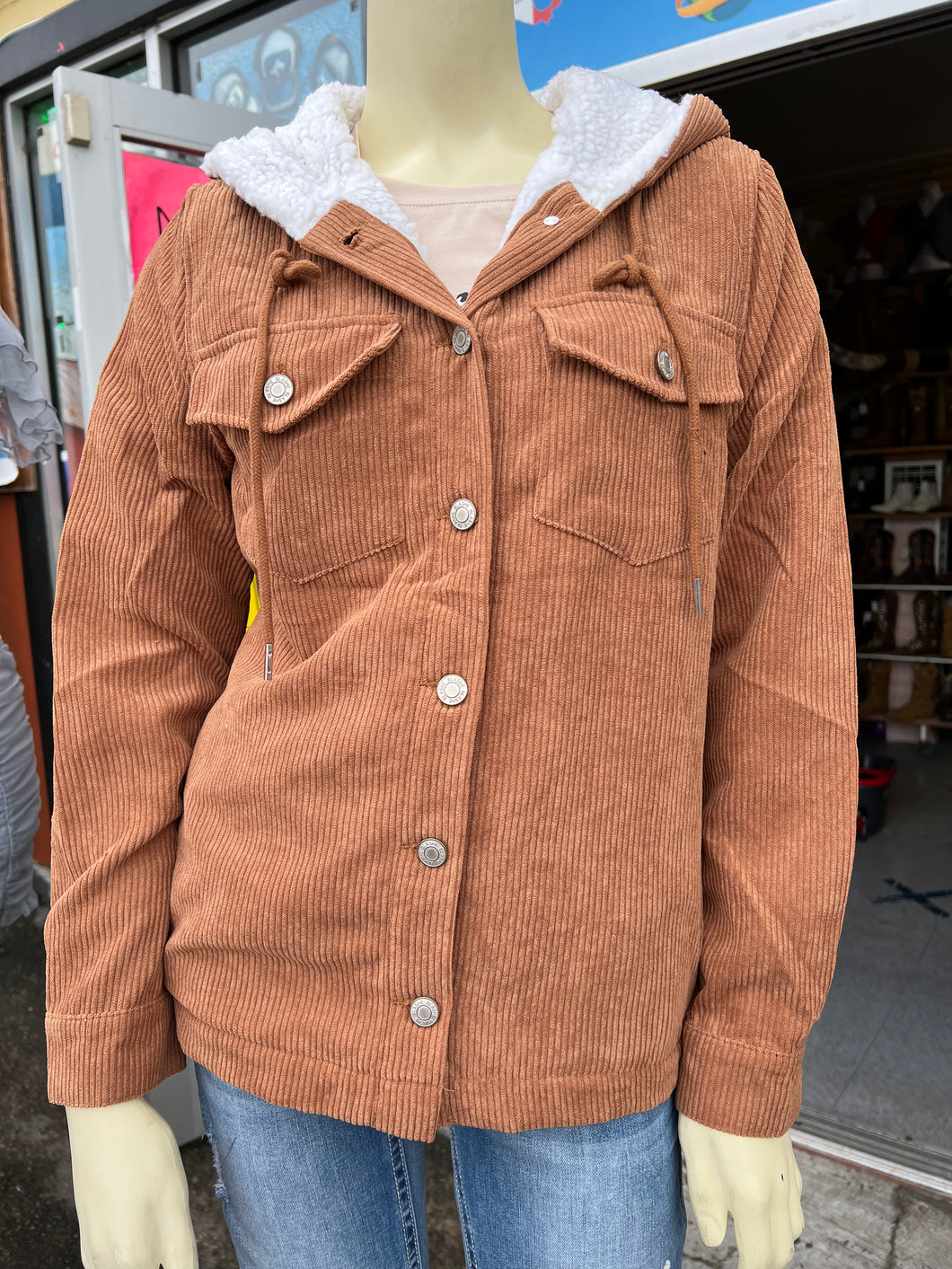 Corduroy Hoodie Buttoned Jacket