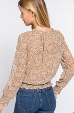 Load image into Gallery viewer, LONG SLV SMOCKED PRINT WOMEN TOP