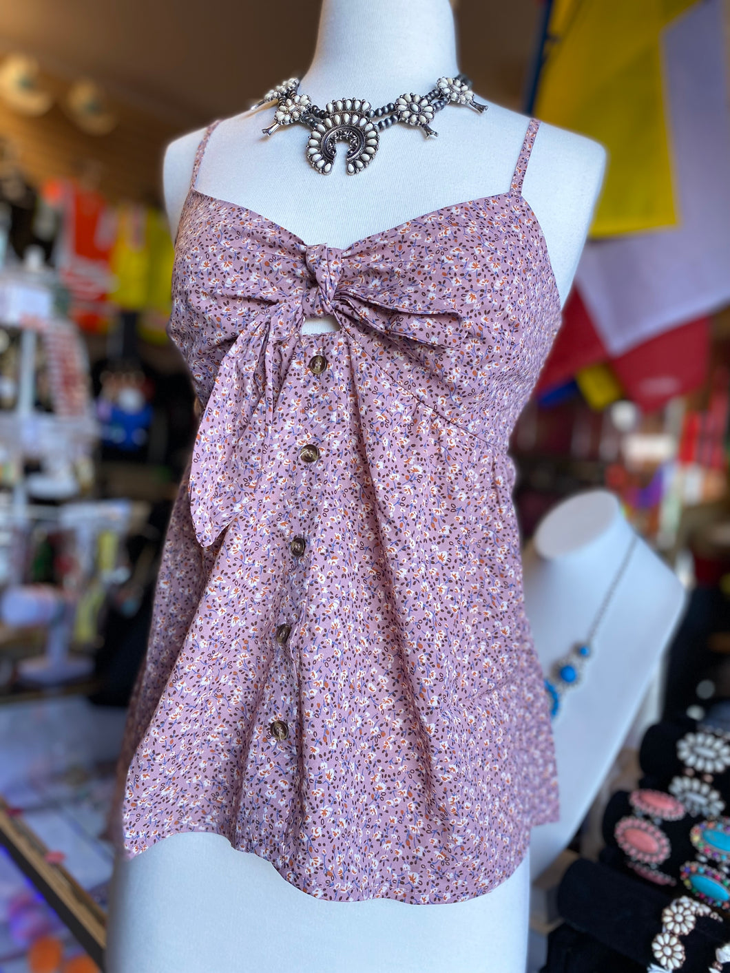 Front tie & button down tank top