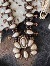 Load image into Gallery viewer, White Stone Squash Blossom Navajo and Earrings Set