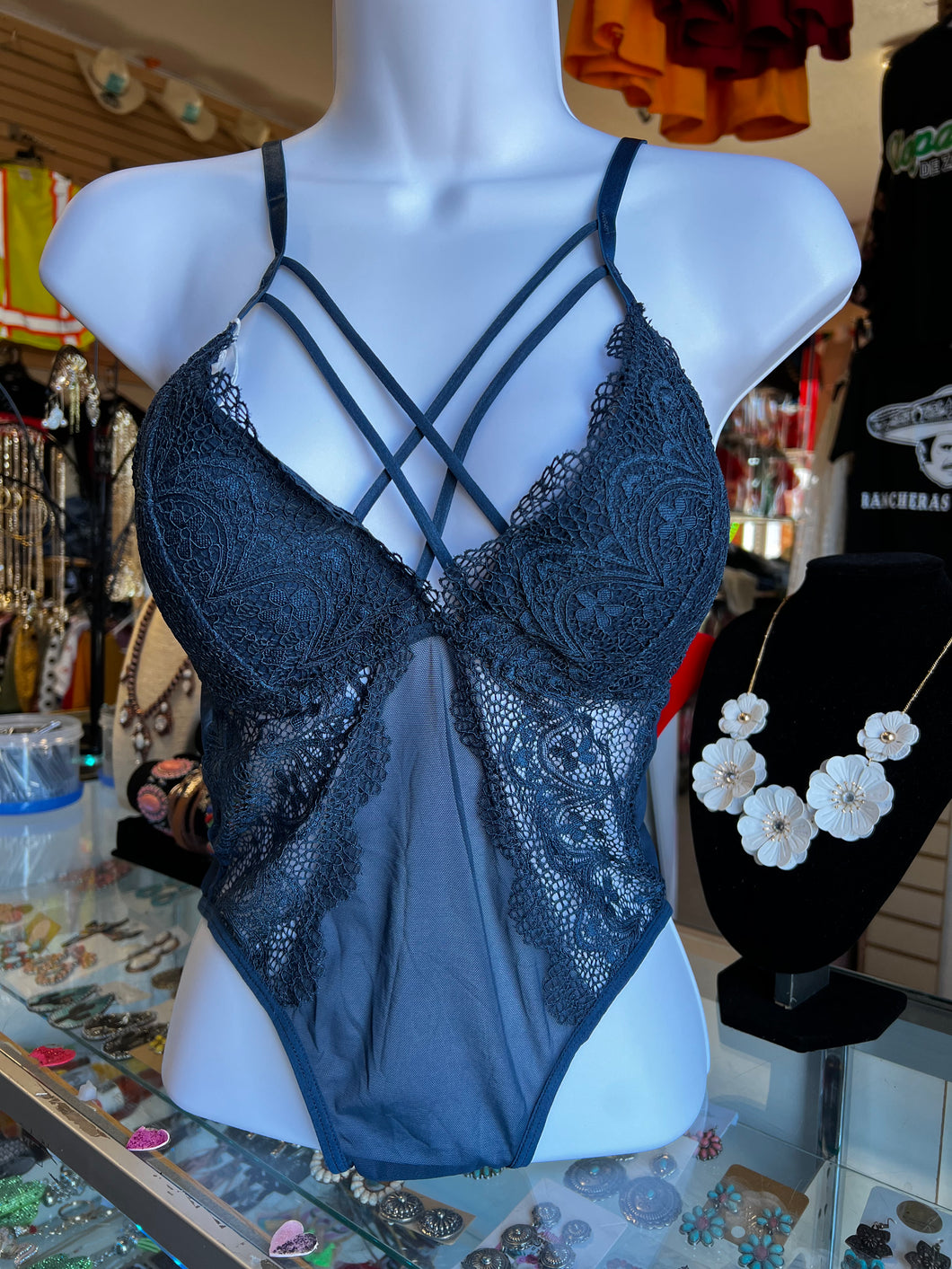 V Neck lace bodysuit one piece