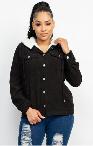 Black Corduroy Hoodie Buttoned Jacket Size S/M still available