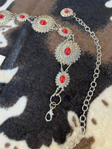Red-silvertone chain belt