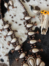 Load image into Gallery viewer, White Stone Squash Blossom Navajo and Earrings Set
