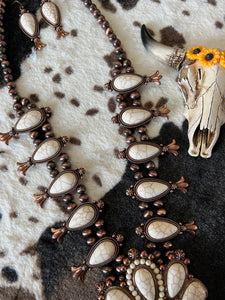 White Stone Squash Blossom Navajo and Earrings Set
