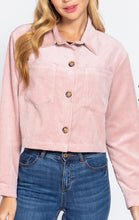 Load image into Gallery viewer, Pink Corduroy Crop Jacket Size medium and large