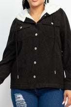 Cargar imagen en el visor de la galería, Black Corduroy Hoodie Buttoned Jacket Size S/M still available