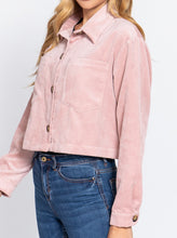 Load image into Gallery viewer, Pink Corduroy Crop Jacket Size medium and large