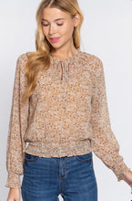 Load image into Gallery viewer, LONG SLV SMOCKED PRINT WOMEN TOP