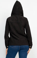 Load image into Gallery viewer, Black Corduroy Hoodie Buttoned Jacket Size S/M still available
