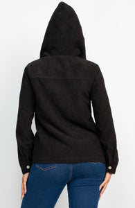 Black Corduroy Hoodie Buttoned Jacket Size S/M still available