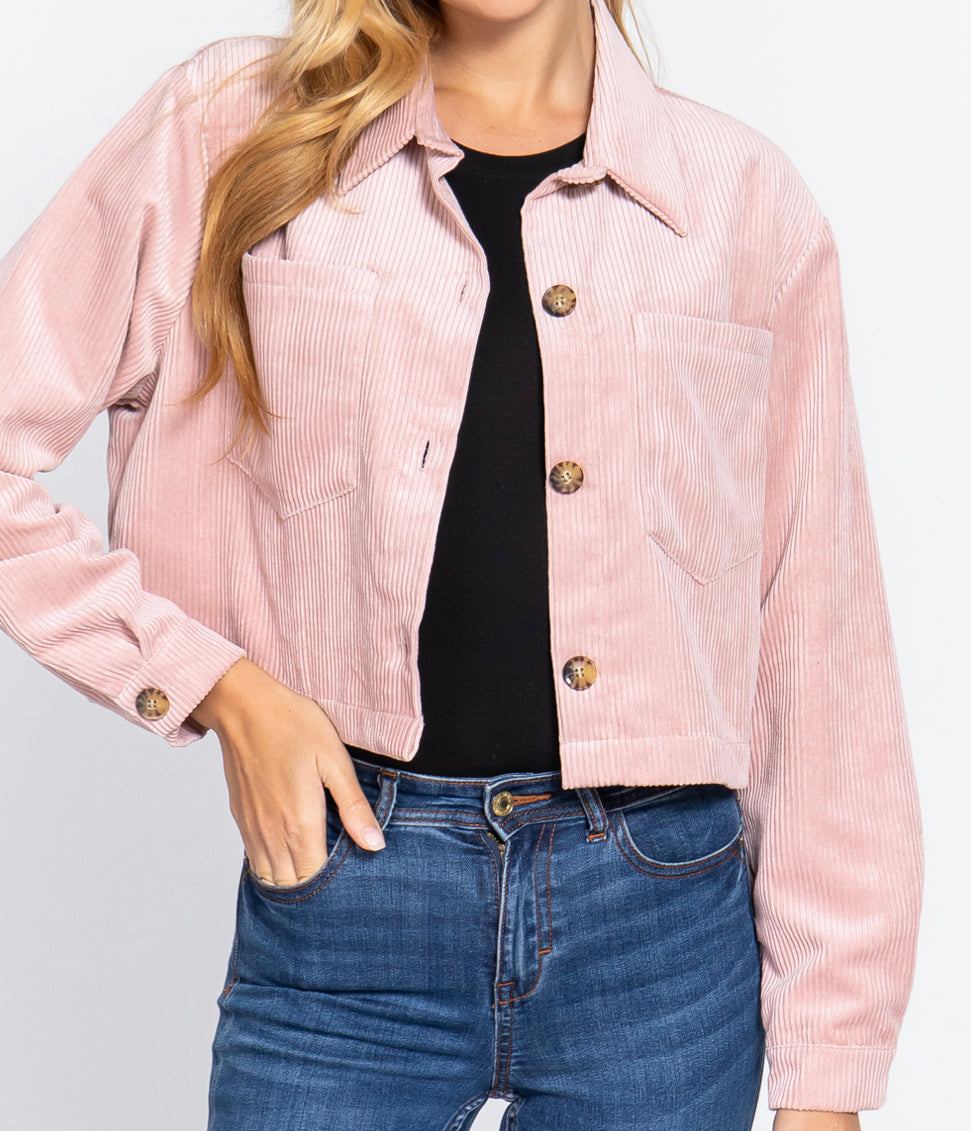 Pink Corduroy Crop Jacket Size medium and large