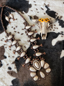White Stone Squash Blossom Navajo and Earrings Set